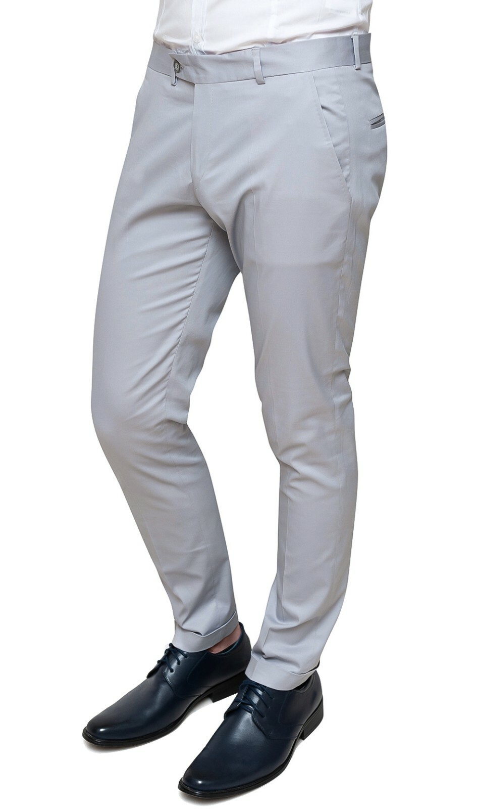 ELEGANTI PANTALONI UOMO CLASS GRIGIO CHIARO IN COTONE RASO 100% MADE IN  ITALY